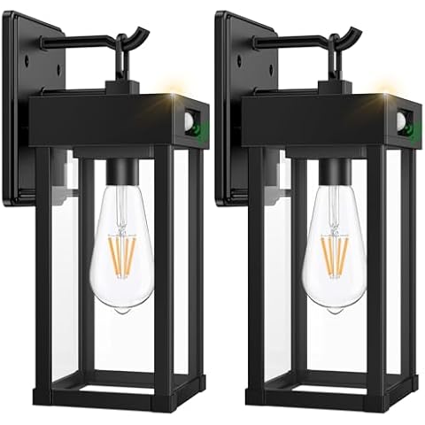 2 Pack Outdoor Solar Wall Light Fixtures With Dusk To Dawn Sensor,Large Size Black Outdoor Wall Lights with 3Lighting Modes,Exterior Waterproof Solar Wall Sconce Light for Outside,Garage(Black-2P) Cover