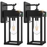 2 Pack Outdoor Solar Wall Light Fixtures With Dusk To Dawn Sensor,Large Size Black Outdoor Wall Lights with 3Lighting Modes,Exterior Waterproof Solar Wall Sconce Light for Outside,Garage(Black-2P)