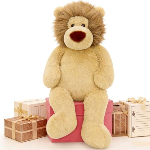 Tezituor Peluche gigante de león gordo de 1.3 m, peluche grande de 51.2 pulgadas, almohada corporal con temática suave para niños y niñas, regalo de fiesta de cumpleaños