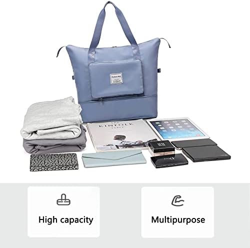 Women's Travel Duffel Bag Weekend Overnight Bag Tote,Carry-On Gym Bag,Large Capacity Folding Duffle Bag,Lightweight Hospital Bag with Wet and Dry Separator(Blue)