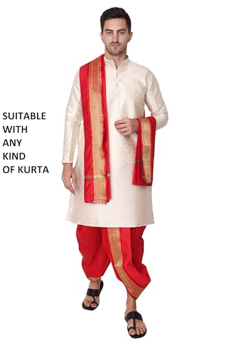 Rameshwaram Fabrics Silk Ready to Wear Dhoti for men, Readymade Dhoti Pant with Dupatta, Suitable with Kurta, Free Size3