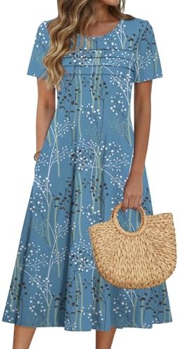 Zeagoo Womens Casual Dresses for Summer Short Sleeve Flare Midi D...