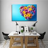 CHERHERART Kolorowy obraz na płótnie w kształcie serca kwiat Boho Boho Wiosna Bloom Decorat plakat do salonu 25 x 40 cm bez ramki
