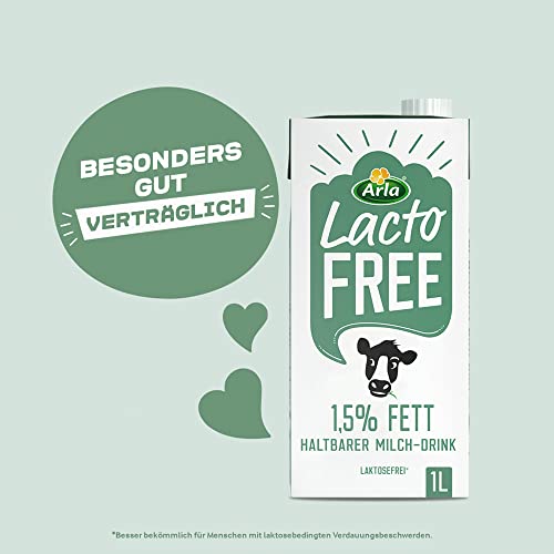 Arla LactoFREE Laktosefreie Haltbare Milch 1,5% Fett | 10 x 1L | echter Milchgeschmack, weniger süß | reich an Calcium und Vitamin B12