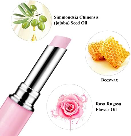 Allbestaye Hyaluronic Acid Rose Lip Balm Lip Plumper Beeswax Jojoba Oil 100% Natural Lip Tinted Lipstick Lip Care (pink)