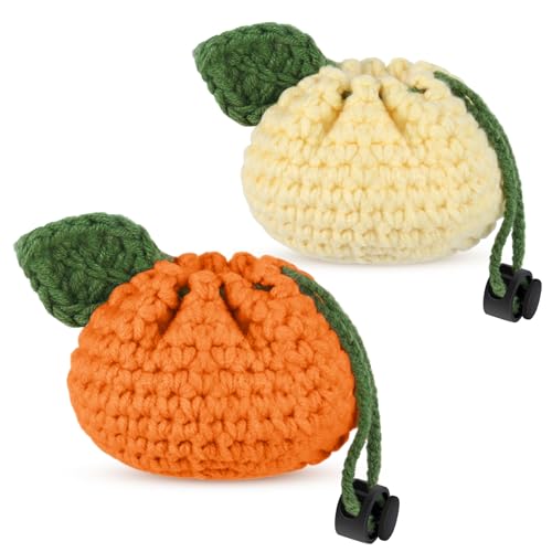 Lyrow Handmade Tangerine Crochet Coin Pouch, 2-Piece Set