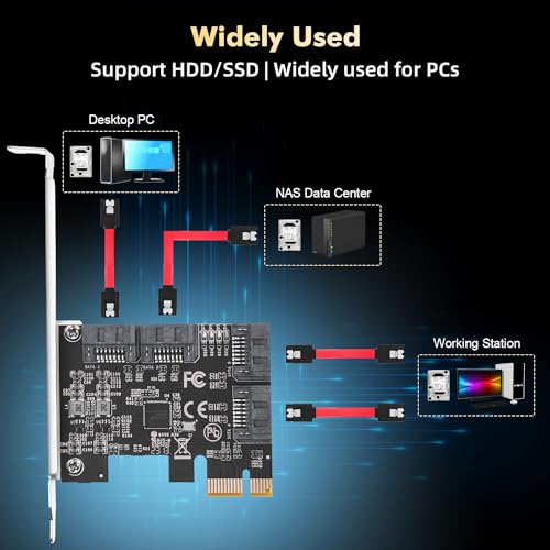 PCIE to SATA Card 4 Port, 6Gbps SATA 3.0 Binardat Controller, Includes 4 Cables and Low Profile Bracket, for Windows 10/11 by Binardat - Image 5