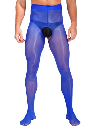 Riismen Herren Durchsichtige Ausschnittsträgerhosen Strumpfhosen Dünne Hoch Elastische Strümpfe Unterwäsche Blau Einheitsgröße