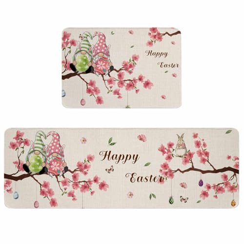Qiaullityot Easter Kitchen Rugs and Mats Set of 2, Non-Slip