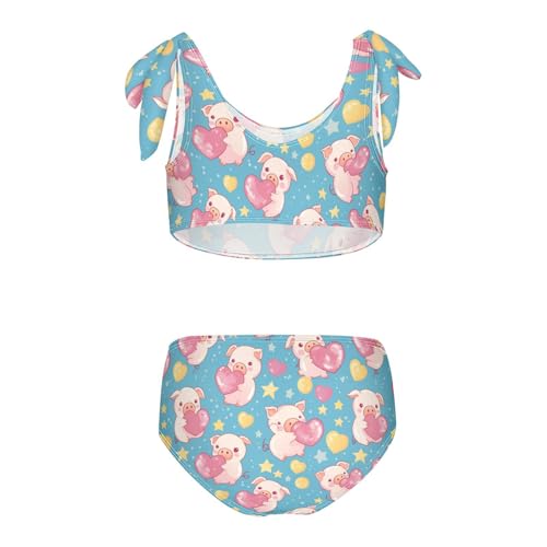 Wusikd Cute Pink Piglets Girls Swimsuits Two Piece Heart-Shaped Swimwear Bikini Set for for Girls Size 3T2