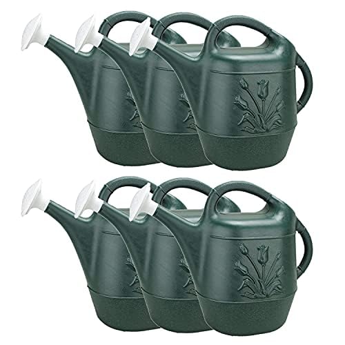 PMU 2 Gallon Watering Can - Garden Watering Can for Indoor & Outdoor Plants - Plastic Water Can with Detachable Sprinkler Head - Large Water Pot, Made in USA - Hunter Green Pkg/24