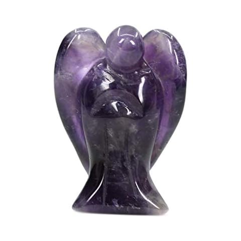 Angelstones Natural Amethyst Gemstone Carved Crystal Figurine 1.5 Inch Peace Angel Cover