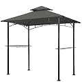 CoastShade 5x8 Grill Gazebo Shelter for Patio and Outdoor Backyard BBQ's Double Tier Soft Top Canopy and Steel Frame with Bar Counters, Bonus LED Light X2(Grey)