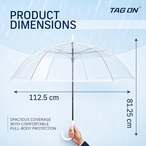 Image of Transparent Umbrella with J Handle | Wind Resistant Clear Rain Shield for Men & Women | Maximum Coverage Umbrella for Travel, Office, College & Daily Monsoon Use | Pack of 1