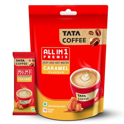 Image of Tata Coffee All in 1 Premix, Caramel Flavour, Instant Coffee-Chicory Premix, Rich Aroma, Instant Coffee Sachets, Just Add Hot Water, 160g (10 Sachets x 16g)