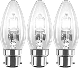 3 Pack 28W BC B22 Clear Candle Light Bulbs, Bayonet Cap, Classic Incandescent Dimmable Lamps, 28W = 37W, 370 Lumen, Mains 240V, Energy Saving Halogen Bulbs