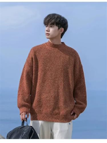 Men Retro Turtleneck Pullover Sweater Soft Warm Solid Loose Knit Sweaters2