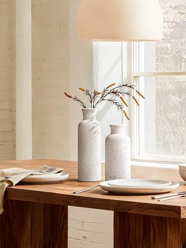 LE TAUCI Ceramic Vase Set of 3, Matte Flower Vases for Fresh or Dried Flowers, Modern Farmhouse Home Decor for Coffee Table, Mantel, Shelf, Entryway, Speckled White - Image 6