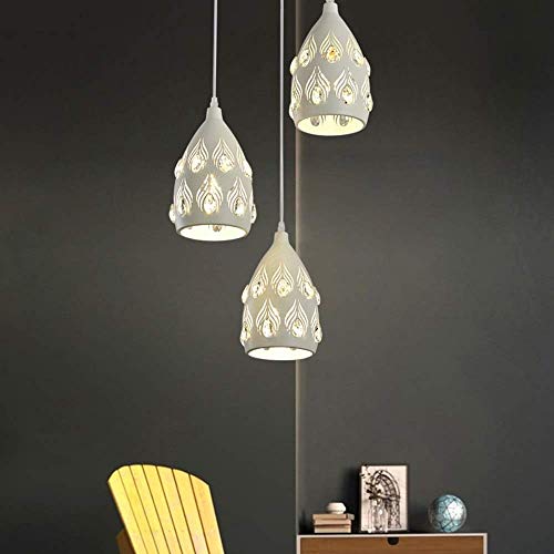 Lustre Restaurant à Trois Têtes en Cristal et Fer Forgé Blanc Minimaliste