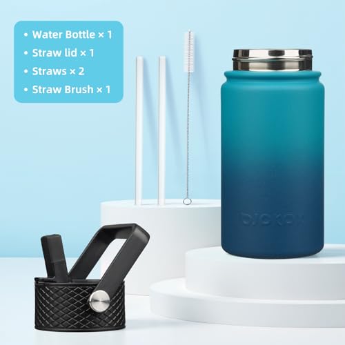 Image of BJPKPK Insulated Water Bottle, 15oz Stainless Steel with Straw Lid