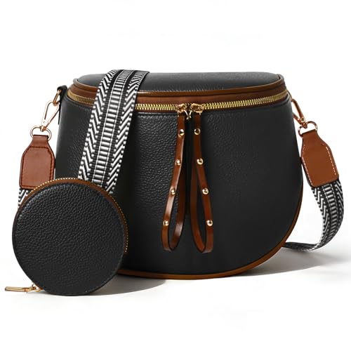 MOETYANG Crossbody Bags for Women Large Vegan Leather Bum Bag with Coin Purse (Black Brown)