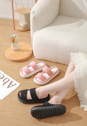 Women's Plush Slippers - Warm Lining, Striped Open Toe Design, Non-Slip EVA Sole, Cozy Indoor Comfort4