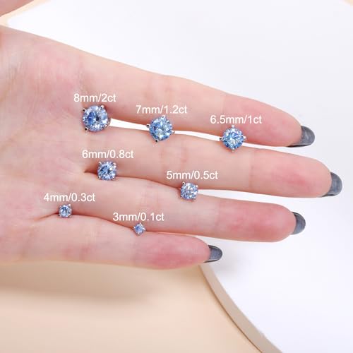 Moissanite Screw Back Earrings Studs - 0.2CT-4CT Moissanite Earrings for Women 925 Sterling Silver Piercing Hypoallergenic Jewelry Ear Stud Gifts (Blue Moissan, 2CT - (1ct * 2) - 6.5mm) by Helonley - Image 3