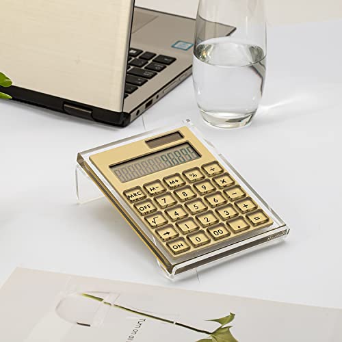 Calculadora de folha dourada, calculadora fina acrílica de energia solar com grande visor LCD e supo