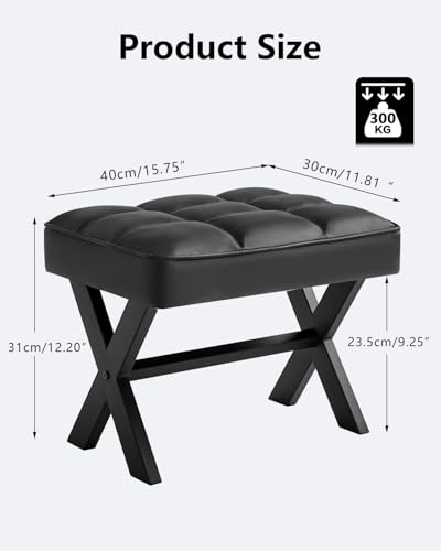 Image of IBUYKE Small 12 inch H Footrest, Square PU Step Stool, Black WBD012B | Foot Stool Metal X-Leg Multi-Use Small Side Table Living Room Bedroom Entryway Office