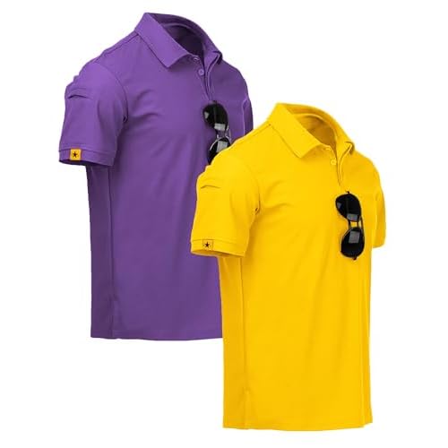 ZITY Mens 2 Pack Polo Shirts Short Sleeve Performance Sports Golf Shirt for Men Tactical Shirt 3X-Large Violet Yellow