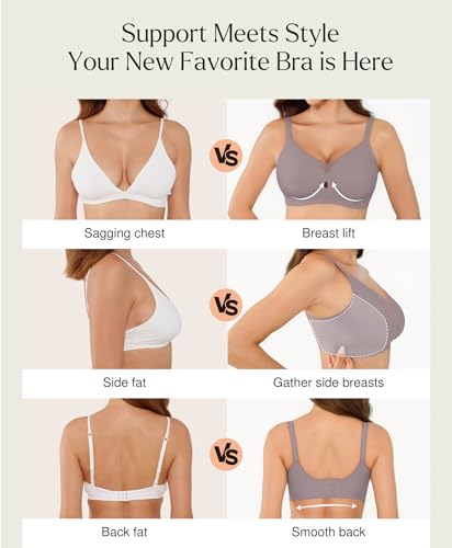 Image of Popilush Womens Wireless Push Up Bra Comfortable Supportive Everyday Bra | Support & Lift, No Underwire, Full Coverage, Flexible Fit, V Mesh Crossover, Soft Breathable Fabric, All Day Comfort