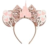 CLGIFT Princess Minnie Ears,Pick your color, Flower Minnie Ears, Floral minnie ears, Purple Sparkle Mouse Ears (Rose Gold)