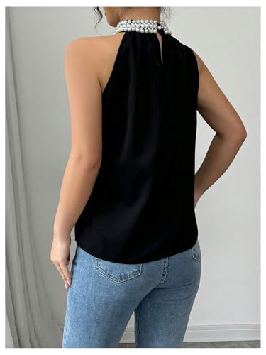 Women's Summer Halter Tops Beaded Sleeveless Blouses Casual Dressy Elegant Work Blouse Shirts3