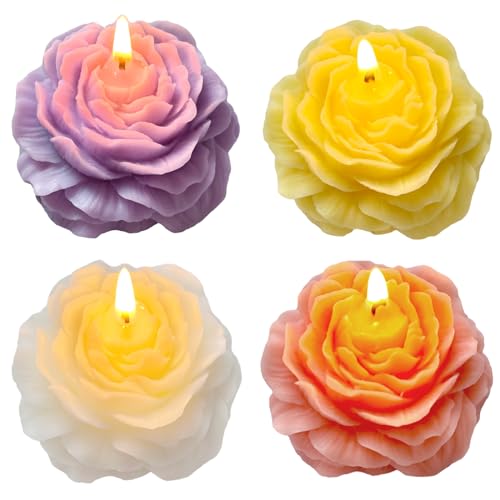 4 Pack Peony Flower Shape Candles for Women - Aromatic Pastel Aesthetic Candle with Fragrance - Christmas Gift for Friends Colleagues and Classmates (3 inch)