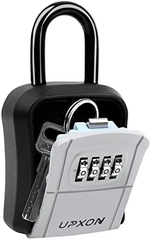 UPXON Key Lock Box, Small 4 Digit Combination Lock Box for House Keys, Portable Key Storage Box with Resettable Code, Wall Mounted Safe Security Lockbox for Home, Hotels, Office, Realtor 1 Pack