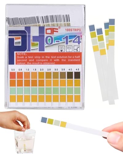 LOZTBUE 100 Tiras Reactivas pH para Pruebas de Agua Ácida y Alcalina, Uso en Hogar, Rango de Medición 0-14 con Escala de Cuatro Colores, Acuarios y Laboratorios, Papel Tornasol Preciso