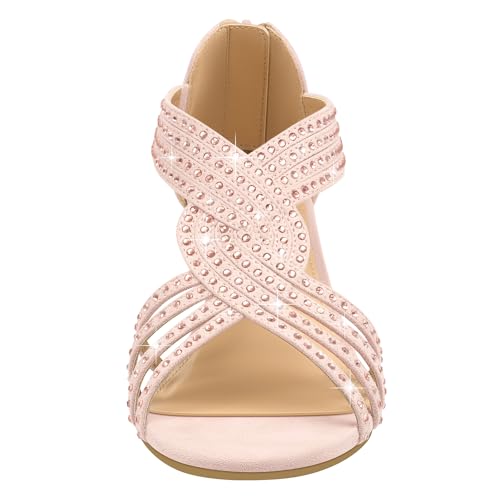 PIZZ ANNU Women's Diana Low Wedge Sandals Sparkly Rhinestone Open Toe Fashion Dress Shoes for Woman Lady in Bridal Dance Evening, Light Pink 9.5 by PIZZ ANNU - Used condition - Image 8