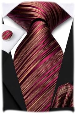 Hi-Tie Silk Ties for Men Plaid Paisley Striped Necktie Pocket Square Cufflinks Set Formal Business