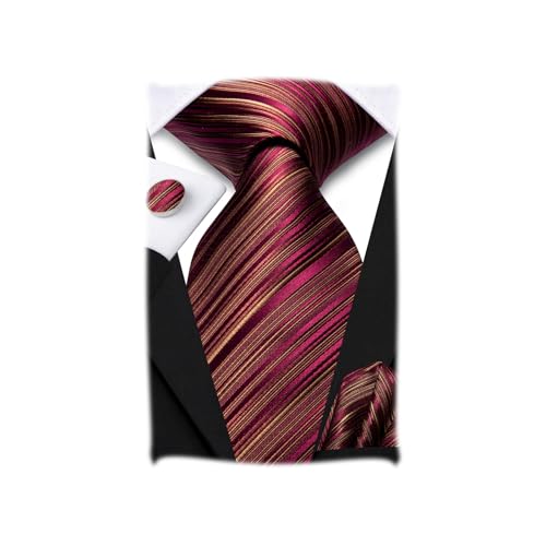 Image of Hi-Tie Silk Ties for Men Plaid Paisley Striped Necktie Pocket Square Cufflinks Set Formal Business