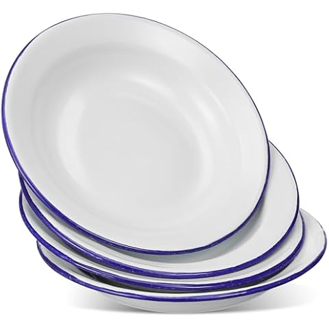 UKCOCO 4 pcs Retro Round Enamel Plates Cover