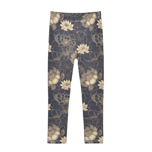 KLL Luxurious Gold Flower Flowers Little Girls Cotton Pants Fashion High Waisted Yoga Pants Exercise