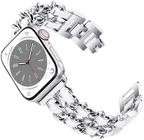 KADES Compatible with Apple Watch Strap Series 8 41mm, Women Stainless Steel Strap Link Bracelet Replacement Wristband for iWatch Strap 41mm 40mm 38mm Series 8 7 SE 6 5 4 3 2 1, Silver