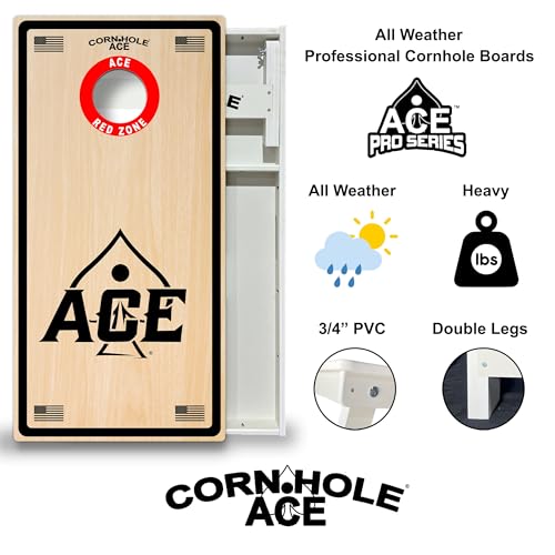 CornholeAce ACE Red Zone All Weather Pro Cornhole Board Set - Waterproof 4x2 Regulation Size, Made in USA, Triple Wide Legs, 3/4\" PVC, Official Tournament Boards, Outdoor Ready (2 Boards) - Thumbnail 2