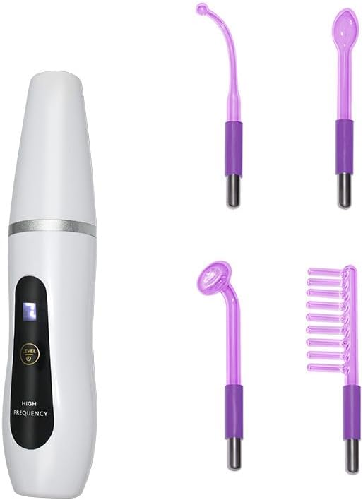 Chargeable Wireless High Frequency Facial Wand – Glass Electrodes for Cosmetic Skin Care & Scalp Use