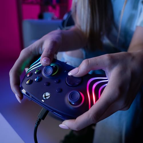 Image of PDP Gaming Afterglow Wave Enhanced Wired Controller for Xbox Series X|S, Xbox One, Windows 10 /11 PC, Advanced Programmable Gamepad, Customizable Lighting, Licensed by Microsoft, Companion App: Purple