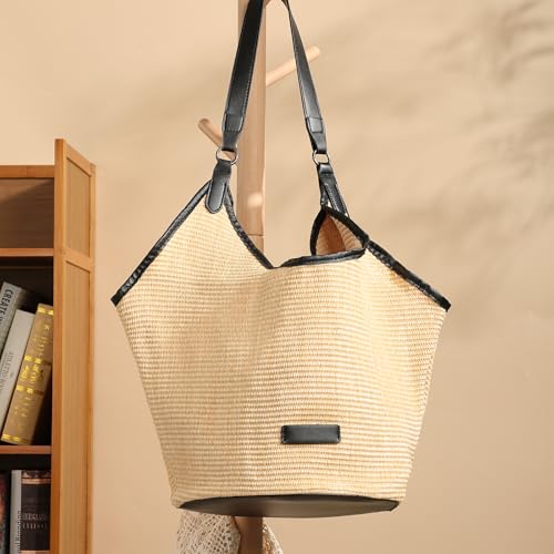 Pleneal Beach Bags for Women, Summer Beach Tote Bag, Soft Woven Straw Buckets Shoulder Bag for Vacation
