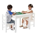 VEVOR Kids Activity Table and 2 Chairs Set, Building Blocks Double-Sided Tabletop, Toddler Table and Chair Set with Storage for Kids 3+ Years, Large Storage Space, Present for Boys & Girls, White