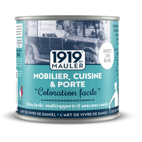 1919 by MAULER Peinture meuble, cuisine, bain BLANC 0,5L multisupports NORME JOUET NF EN 71-3 Coloration Facile bois, métal, PVC, support peint, verre