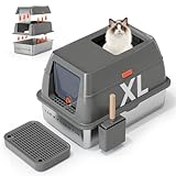 Picture of 3 in 1 Premium Stainless Steel Cat Litter Box with Removable Lid, Enclosed XL Extra Large High-Sided Metal Box for Big Kitty with Scoop, Top Entry, Odor Control, Anti-Leakage, Non-Sticky & Easy Clean