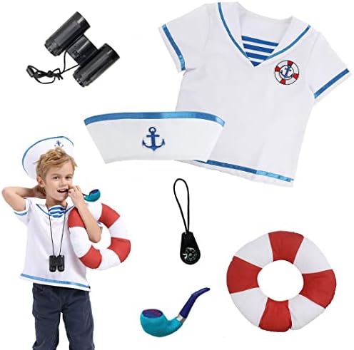 DRESS 2 PLAY Sailor Costume for Kids, Pretend Play Sailor Costume Set with Accessories - Sailor Outfit for kids Ages 3-7